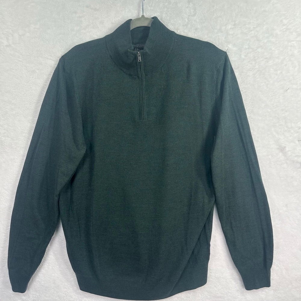 Christian Lacroix Quarter Zip Pullover Mens XL Green 100% Extrafine Merino Wool